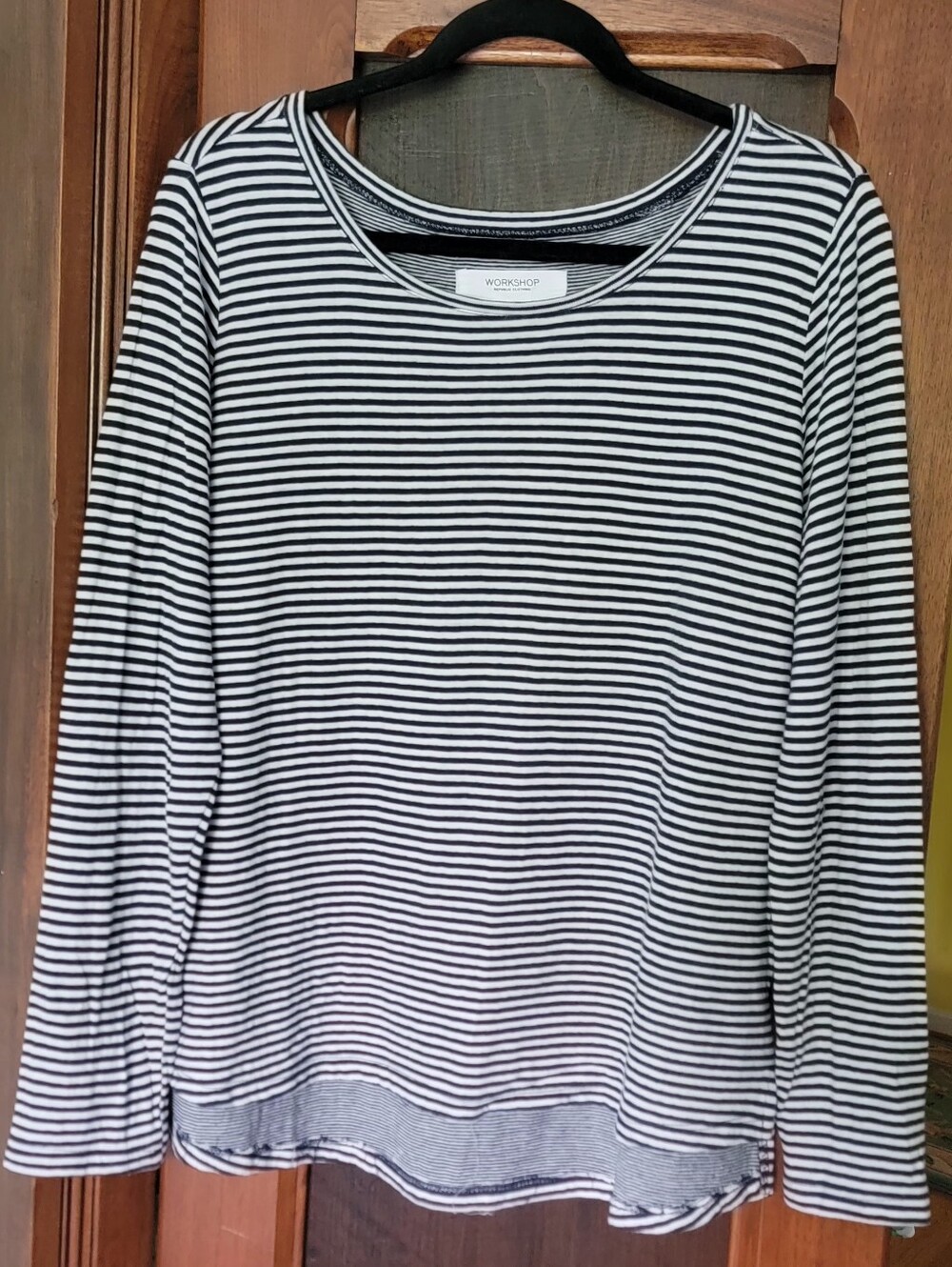 Workshop Republic Clothing Navy and White Striped Long Sleeve Tee